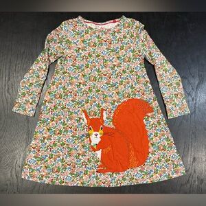 Mini Biden Floral Girl Dress 6-7 Red Squirrels Appliqué